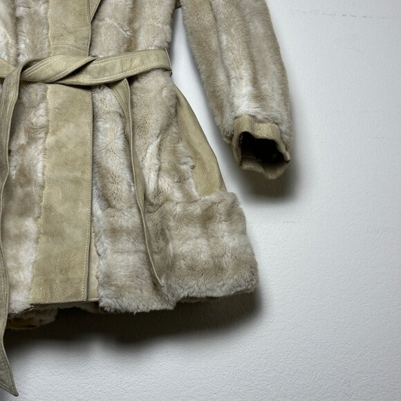 VTG Lilli Ann Faux Fur Trench Belt Rope Coat Jacket Women OS England Made 90s - Picture 16 of 16